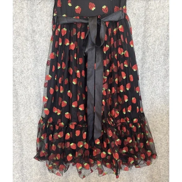 Hot Topic Strawberry Dress XS Black Red Glitter Coquette Pinup Novelty Retro - Picture 14 of 15